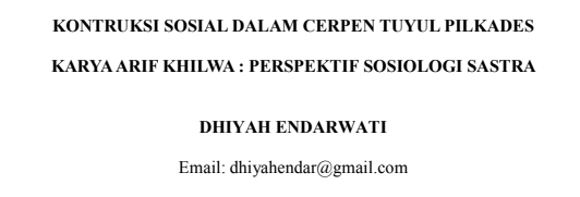 ARTIKEL KONTRUKSI SOSIAL DALAM CERPEN TUYUL PILKADES
