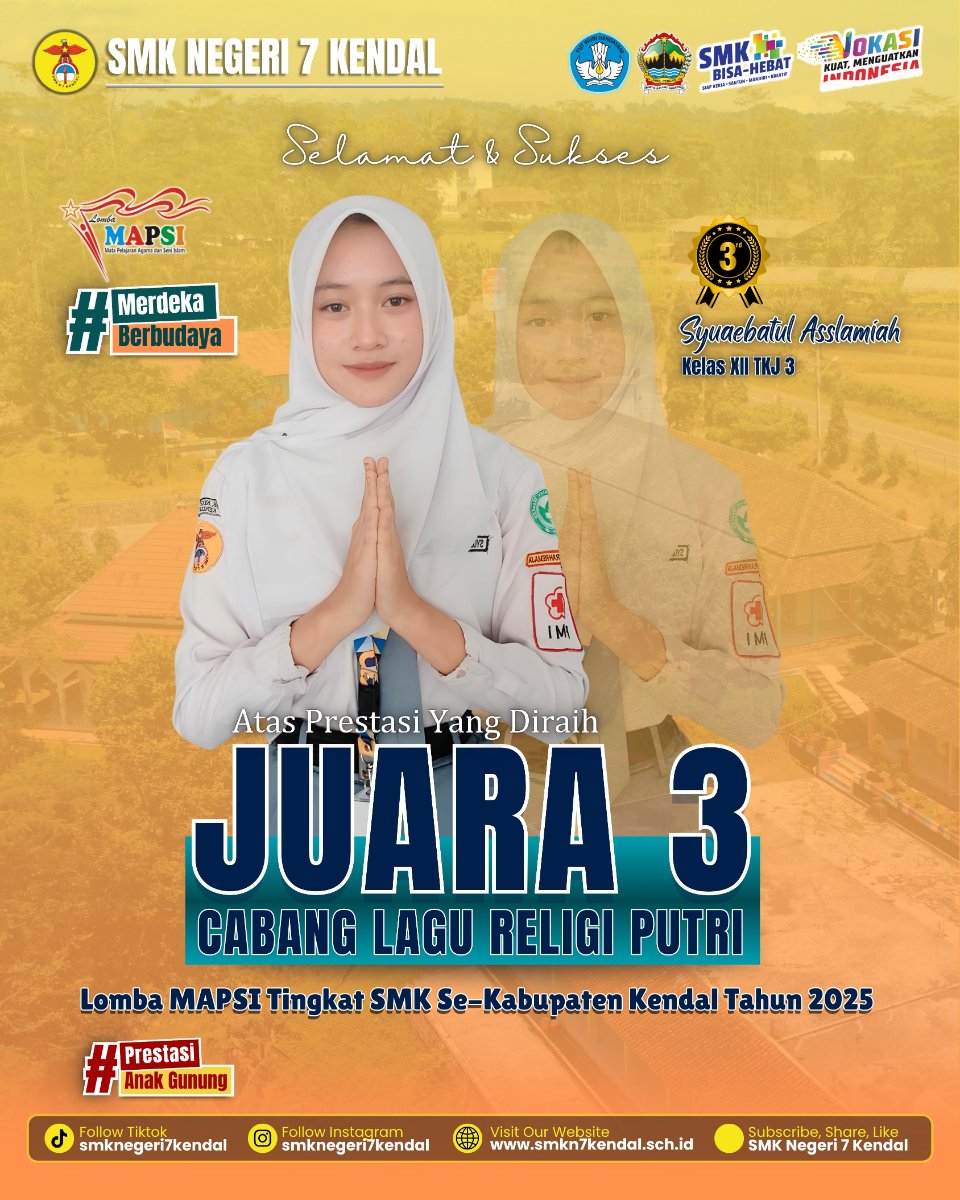 Juara 3 cabang lomba Lagu Religi Putri dalam ajang Kejuaraan Mata Pelajaran dan Seni Islami (MAPSI) Tahun 2025 Tingkat SMK Se-Kabupaten Kendal