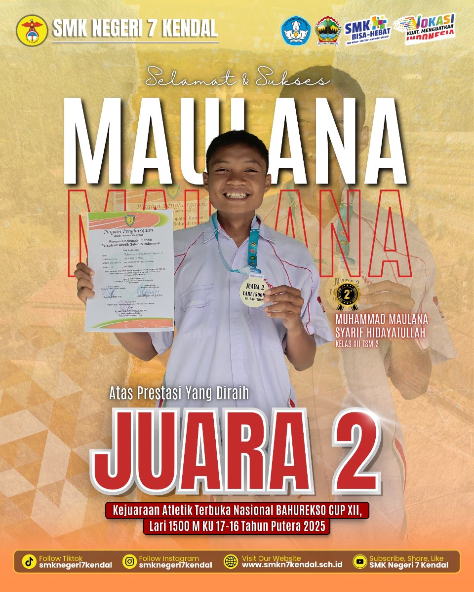 MUHAMMAD MAULANA SYARIF HIDAYATULLAH RAIH MEDALI PERAK DI KEJUARAAN ATLETIK TERBUKA NASIONAL BAHUREKSO CUP XII
